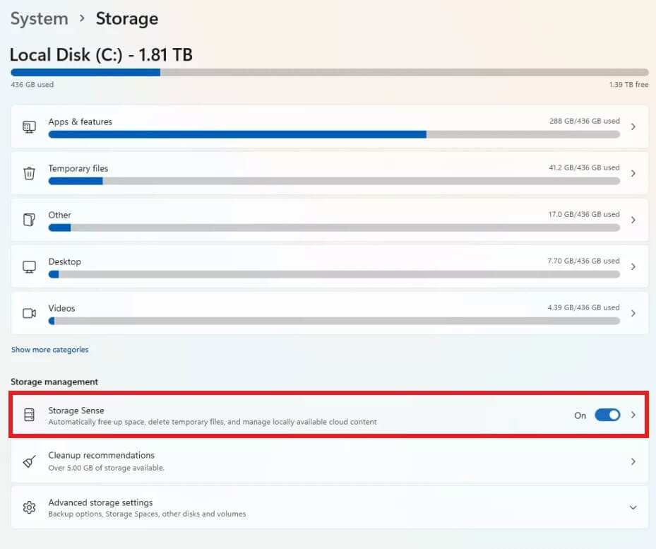 Storage sense